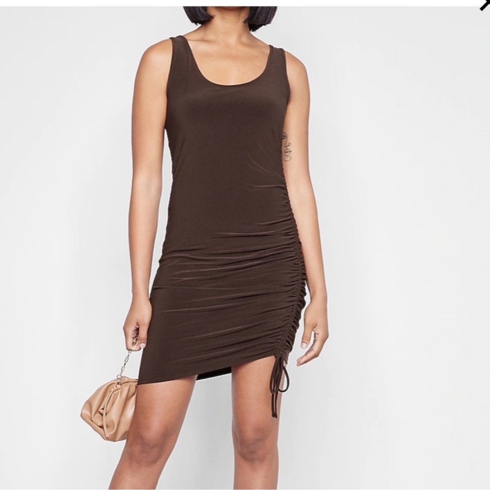 Express Brown Ruched Mini Dress